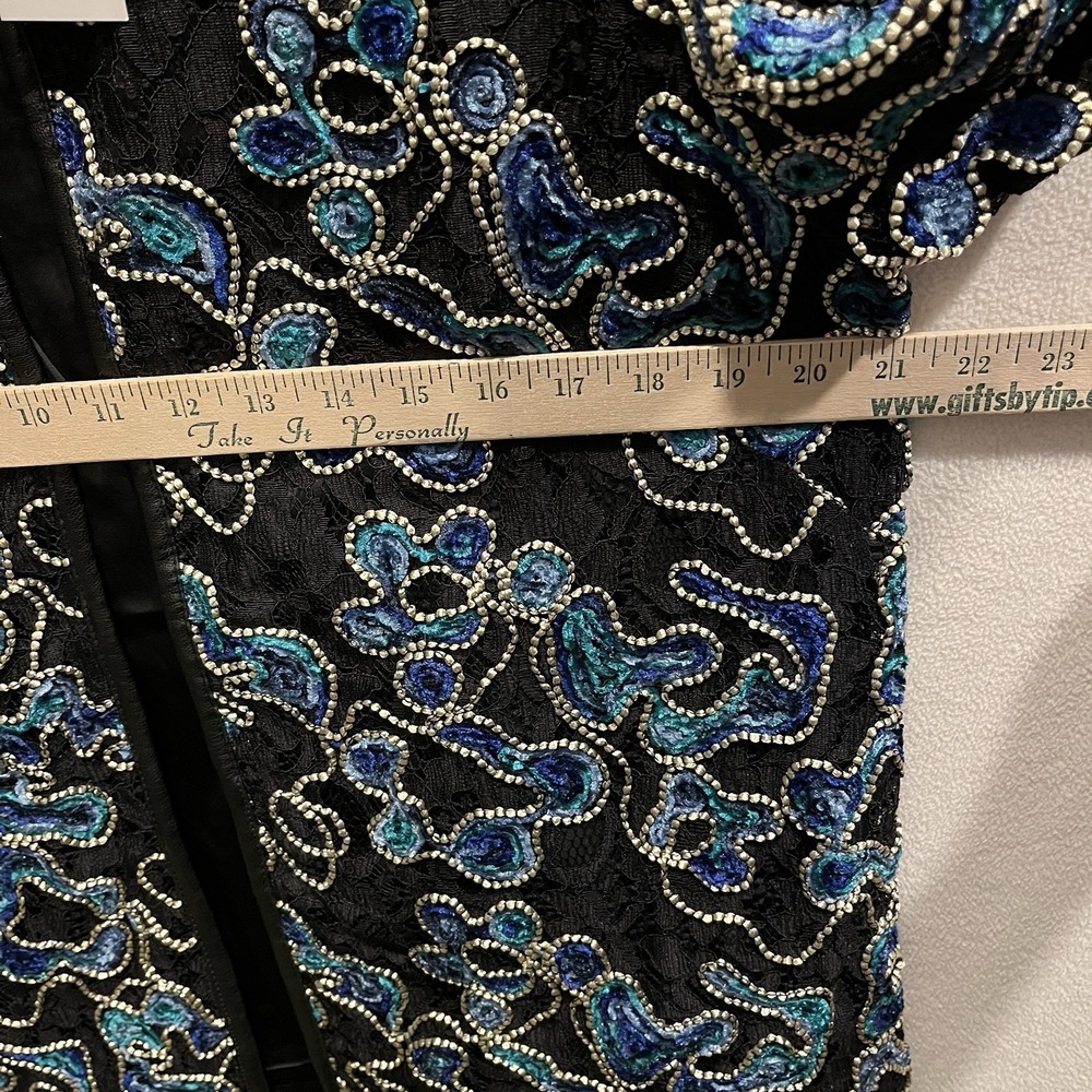 Dennis Basso Women's Black Aqua Blue Embroidery Lace Lined Jacket Size US 12 NEW - Picture 3 of 16